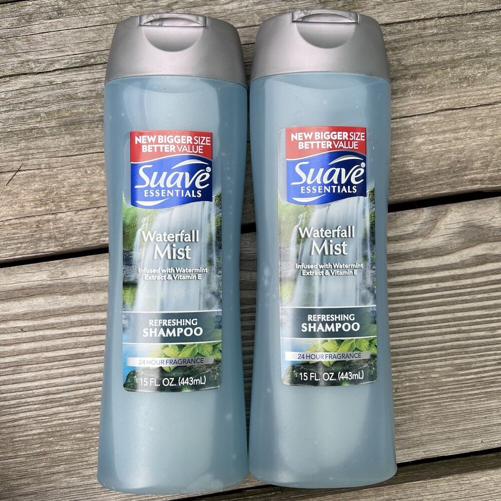 X2 Suave Essentials Waterfall Mist Refreshing Shampoo Watermint Vitamin E 15oz